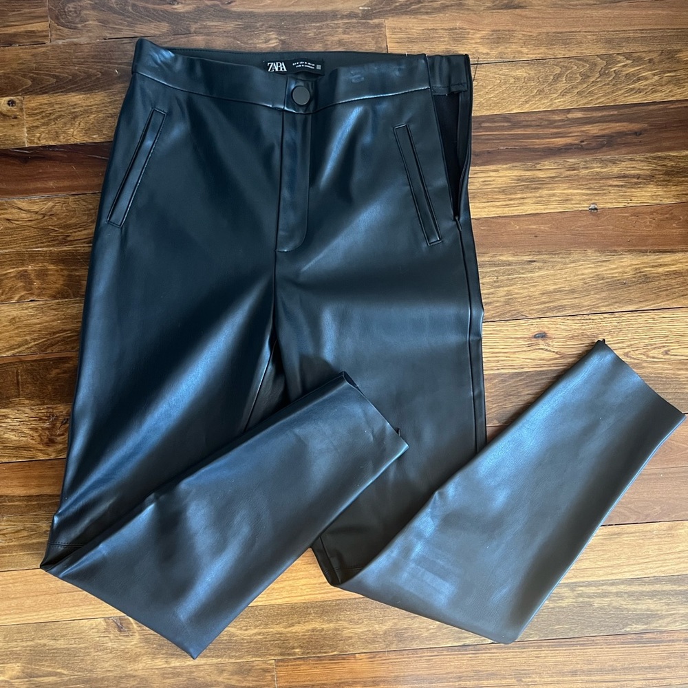Zara Faux Leather Pants - Size M - zip waist and calf